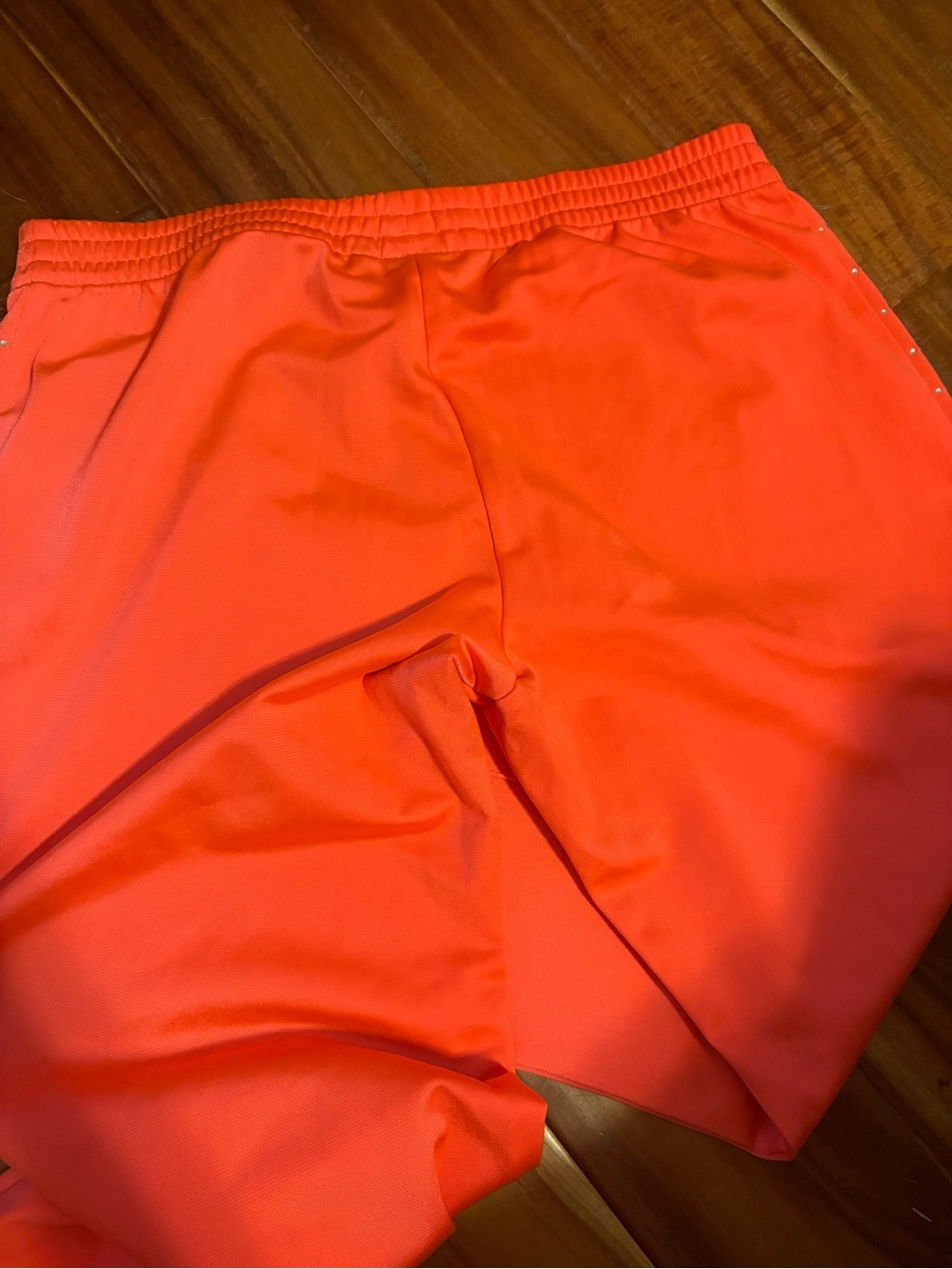 Vintage Adidas Neon Coral Rhinestone Track Pants Y2K Wide Leg Joggers M (0804) - Picture 9 of 10